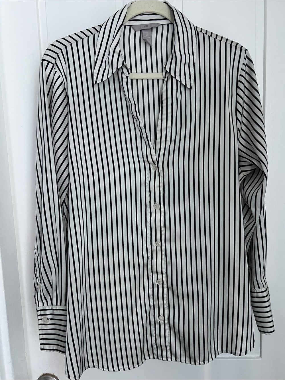 H&M White Shirt with Black Vertical Stripes